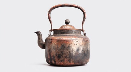 Antique copper kettle with tarnished patina