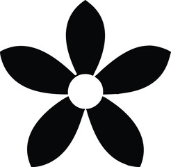 Black Flower Silhouette with Five Petals and Round Center on White Background, Clean, Graphic, Modern Design Element                                  