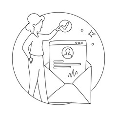 Woman Approving Profile on Screen with Envelope and Check Mark Symbol