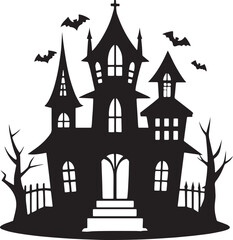  Halloween hunted house silhouette vector icon illustration