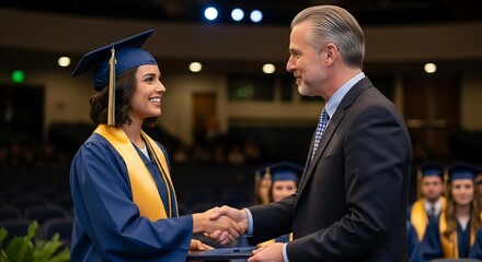 Fototapeta premium Graduate Receiving Diploma and Handshake at Ceremony