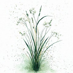 Green grass and wildflowers, painted in watercolor