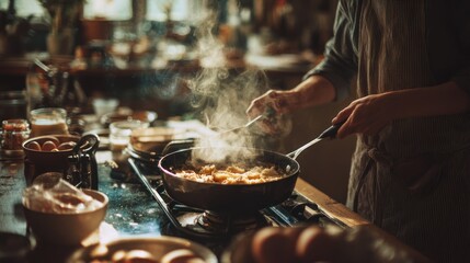 Fototapeta premium Person cooking food in kitchen