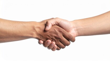 handshake isolated on white background, Handshake between two businesspeople overlaid with digital network connections symbolizing partnership