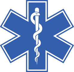 blue star of life symbol with rod of asclepius representing emergency medical services and global healthcare assistance