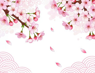 Watercolor sakura leaves on white background