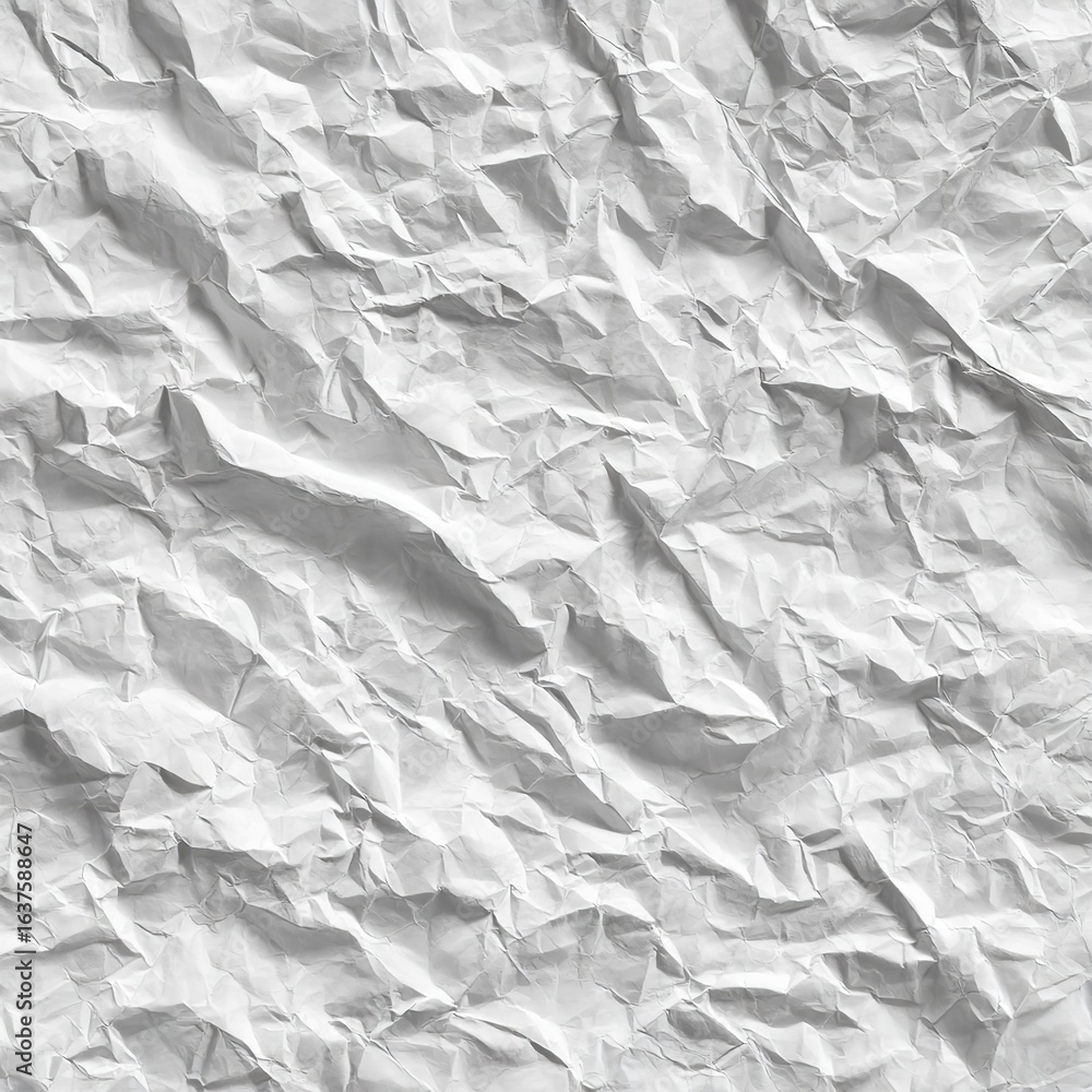 Poster a close up view of a crumpled white paper texture with shadows and bright highlights throughout the 