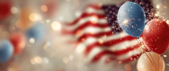 Festive patriotic background with balloons and sparklers