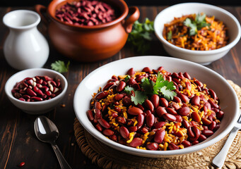 Delicious traditional rajma serving in white bowl