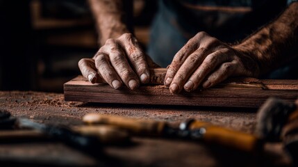 Skilled carpenter working with wood in a natural workshop setting