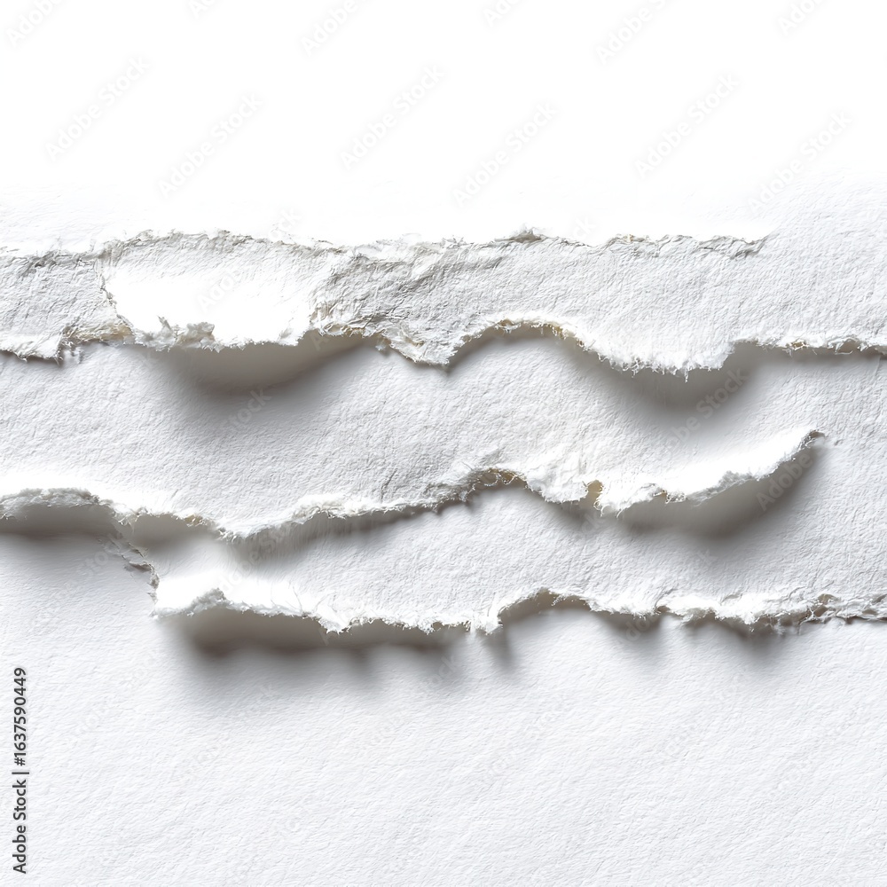 Aufkleber close up of torn white paper showing jagged edges and texture on a plain white background surface vi