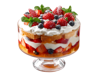 Layered Fruit Trifle in Clear Glass with Whipped Cream Topping