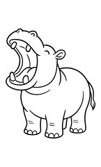 Fototapeta premium Playful hippopotamus outline with open mouth for children's coloring books