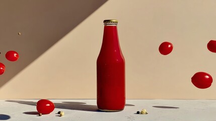 Minimalist tall beer bottle mockup with colorful floating elements