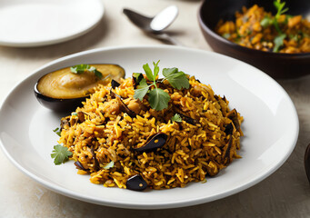 Eggplant fried rice serving in plate