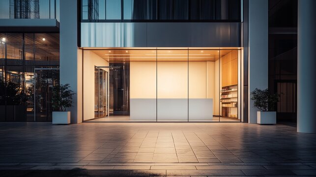 Modern glass shop window display for branding and design showcase