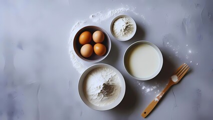 Wooden Fork and Baking Ingredients in Flat Lay Style