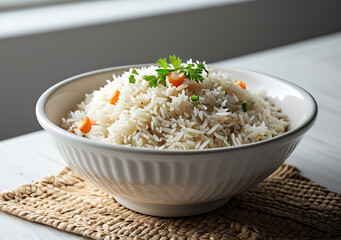 A fresh, healthy bowl of white rice is a delicious, isolated meal served with chopsticks