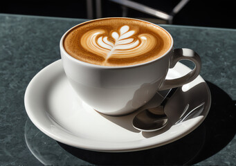 Assortment of hot coffee drinks including lattes, cappuccinos, and espresso served in cups on a table