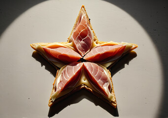 Ham in shape of star on simple background