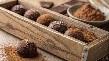 Delicious Handmade Chocolate Truffles with Cocoa Powder and Sea Salt