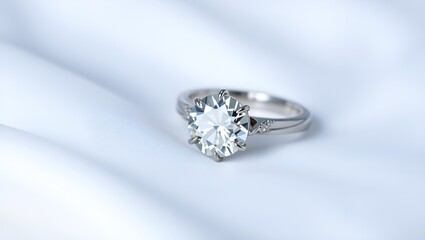 Elegant Diamond Engagement Ring on Soft White Silk