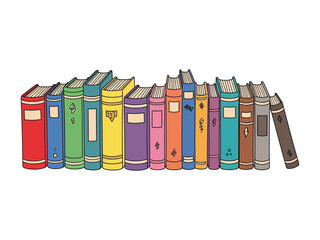 Naklejka premium Collection of Colorful Books: A vibrant, curated collection of literary treasures, showcasing a spectrum of hues and textures, inviting the viewer into a world of knowledge, imagination.