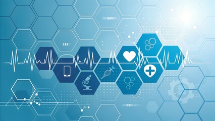 Healthcare technology with medical icons and digital network connections