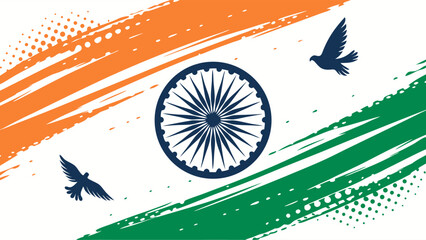 Indian Flag Design with Birds Abstract Style.