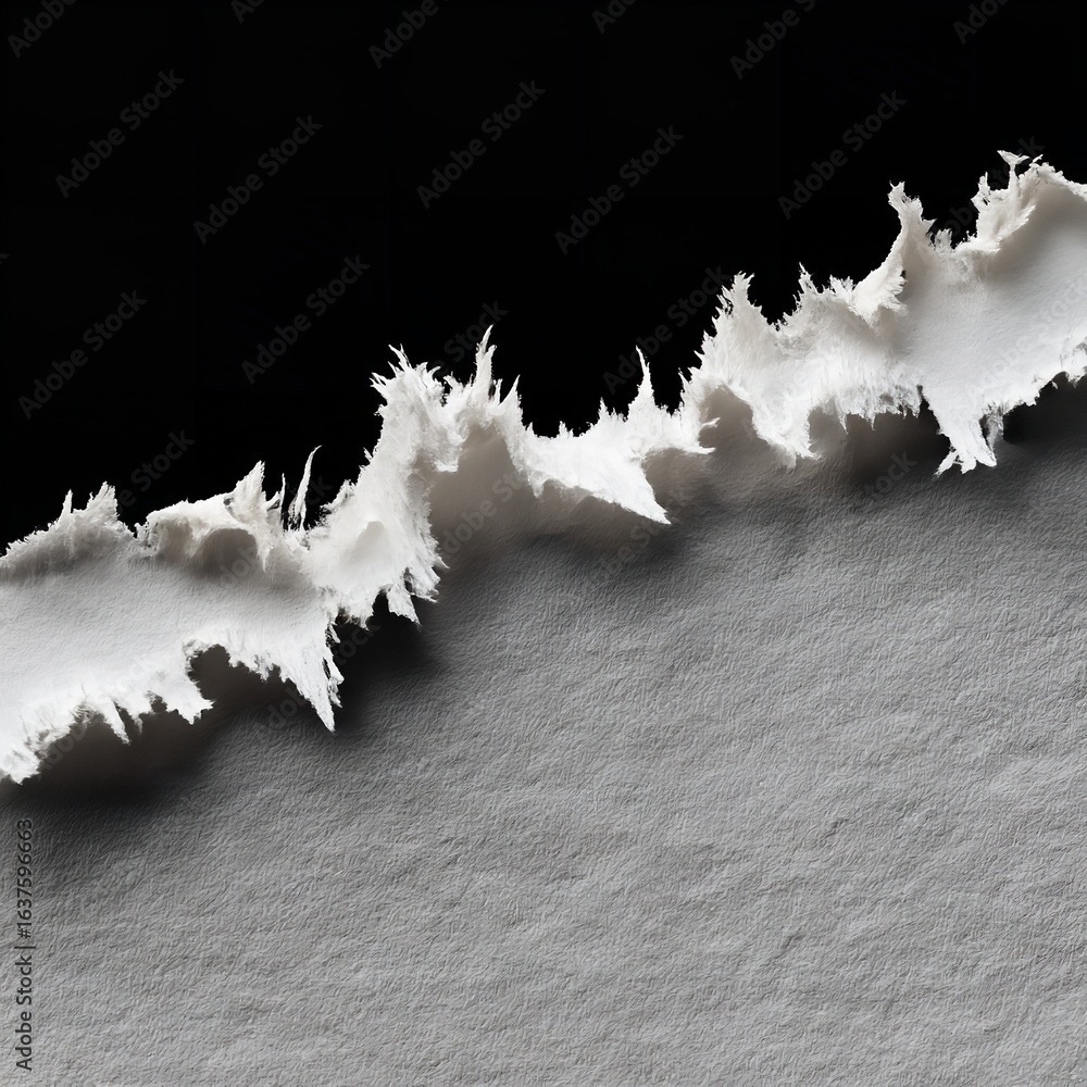 Poster close up of torn white paper revealing a black background creating a stark contrast in the image