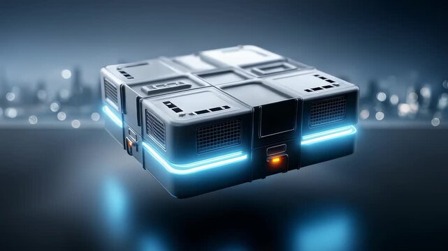Futuristic Tech Cube Floating City Nightscape