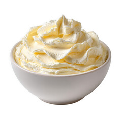 Creamy dessert in a white bowl isolated on transparent background