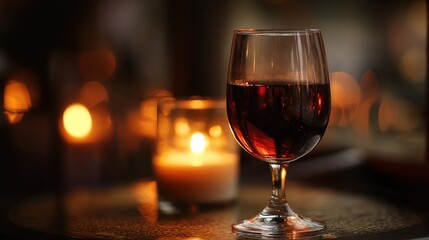 Red wine glass with candlelight