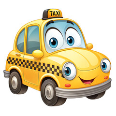 Smiling Cartoon Yellow Taxi Cab Mascot with Big Eyes