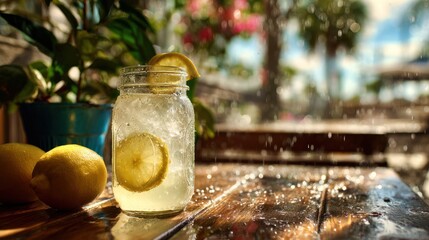 Refreshing lemonade in mason jar
