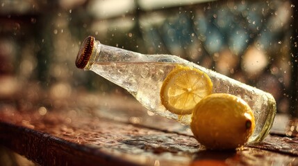 Refreshing summer drink in glass bottle