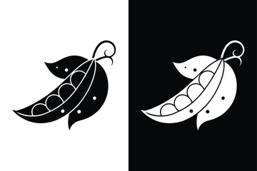 Snow Pea Logo Design. Simple Silhouette Vector of Fresh Pea Pods