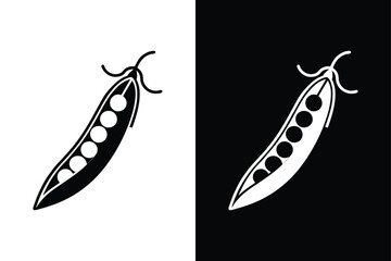 Fresh Snow Pea Pods. Minimalist Silhouette Vegetable Icon on White & Black Background