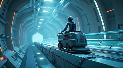 robot cleaning futuristic high tech tunnel