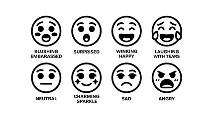 Fototapeta premium Minimalist emoji set: expressive line art faces with simple emotions