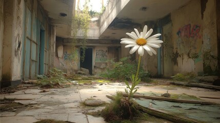 Resilient flower in abandoned place
