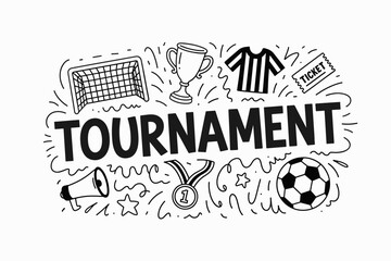 Hand drawn sports tournament doodles with trophy and whistle