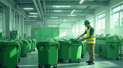 man sorting waste in modern recycling plant