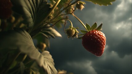 Ripe strawberry on plant