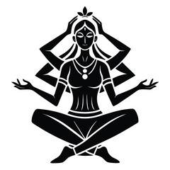 Meditative Goddess Silhouette Serene Four Armed Deity in Lotus Position Spiritual Icon Peaceful Female Figure Mystical Representation Elegant Religious Art