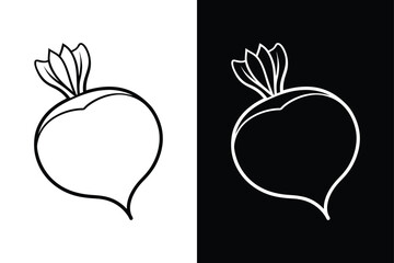 Black and White Turnip Drawing. Simple Rutabaga Icon for Healthy Food Design