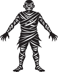  Detailed  ancient mummy silhouette in a dark and spooky style - minimalist mummy vector icon illustration