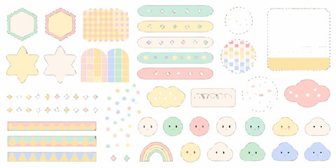 Cute pastel kawaii elements for journaling and scrapbooking