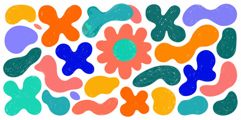 Vibrant abstract organic shapes and a flower pattern