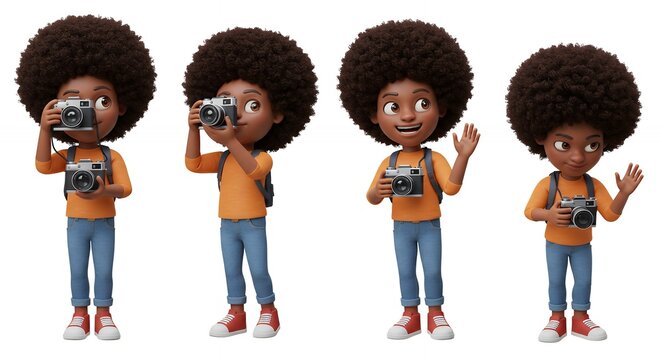 Cartoon kids photographers various poses